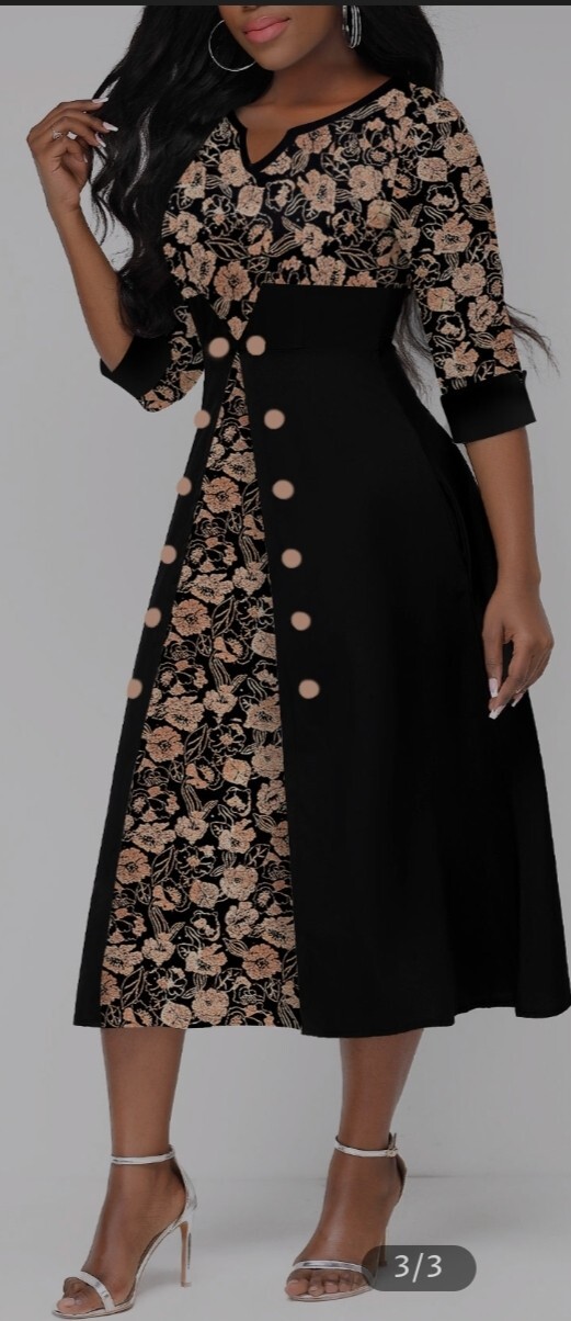 Women’s Dress Random Floral Print Button Split Neck