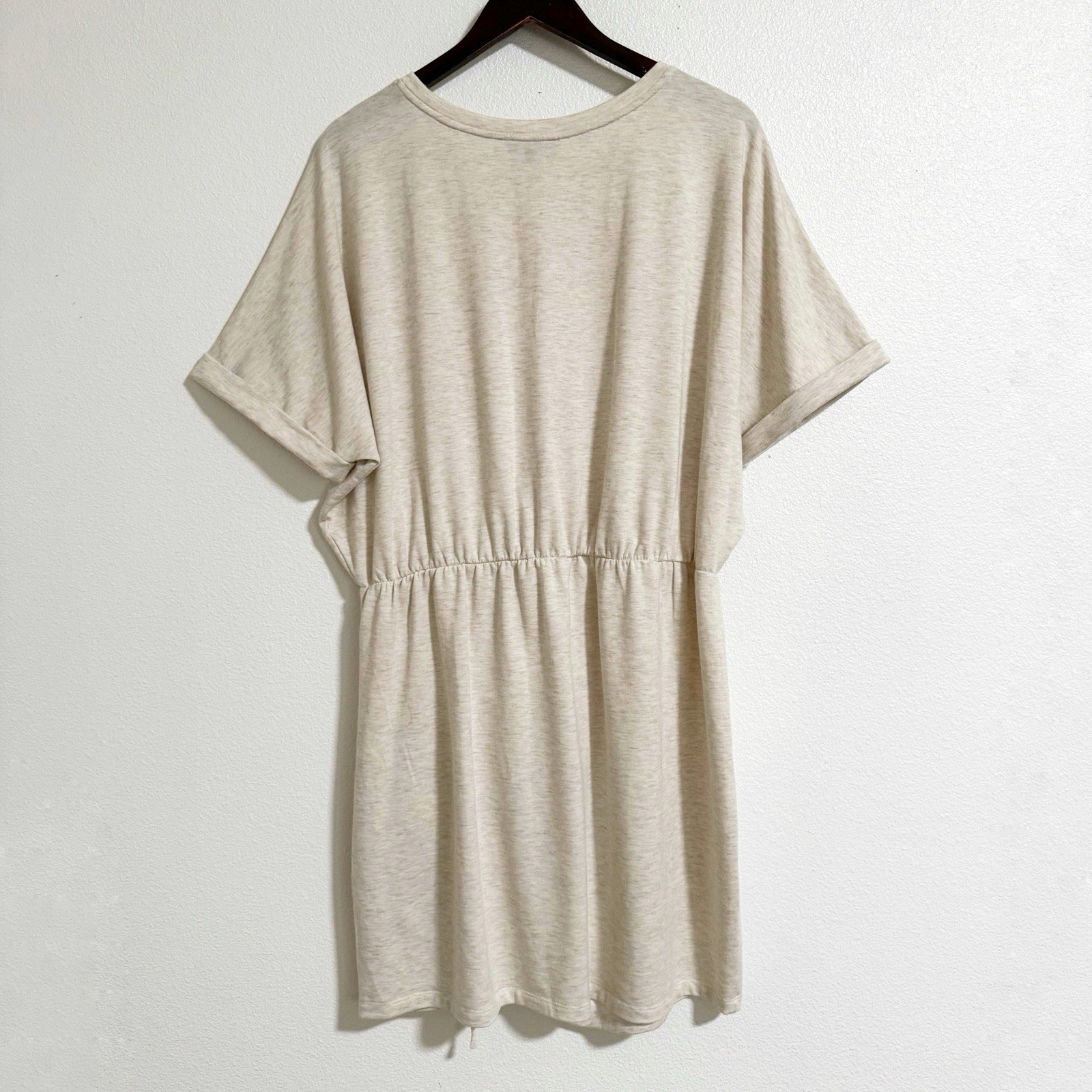 Express French Terry Knit Ruched Tee Shirt Dress Heathered Oatmeal Size XL