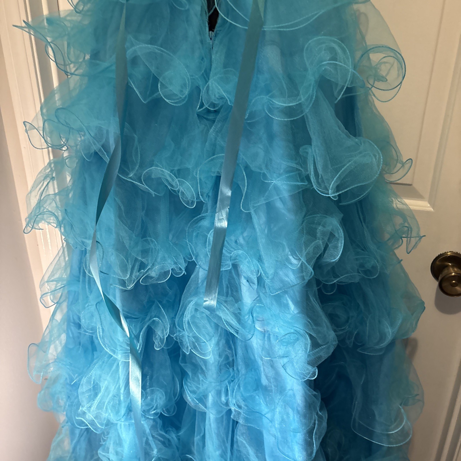 Cassandra Stone For Mac Dougal Size 10 WOW! Peacock Blue Ruffles Ruffles High&Lo