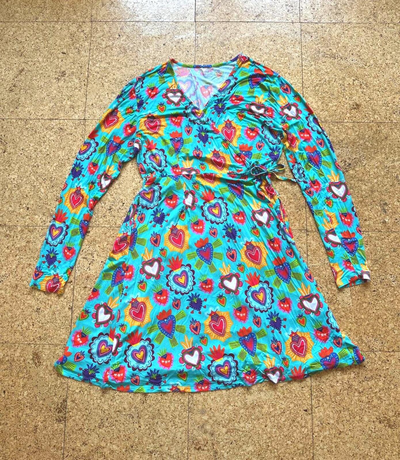 Muse Threads Big Humans Milagro Hearts Midi Wrap Dress Women’s Large Bamboo Teal