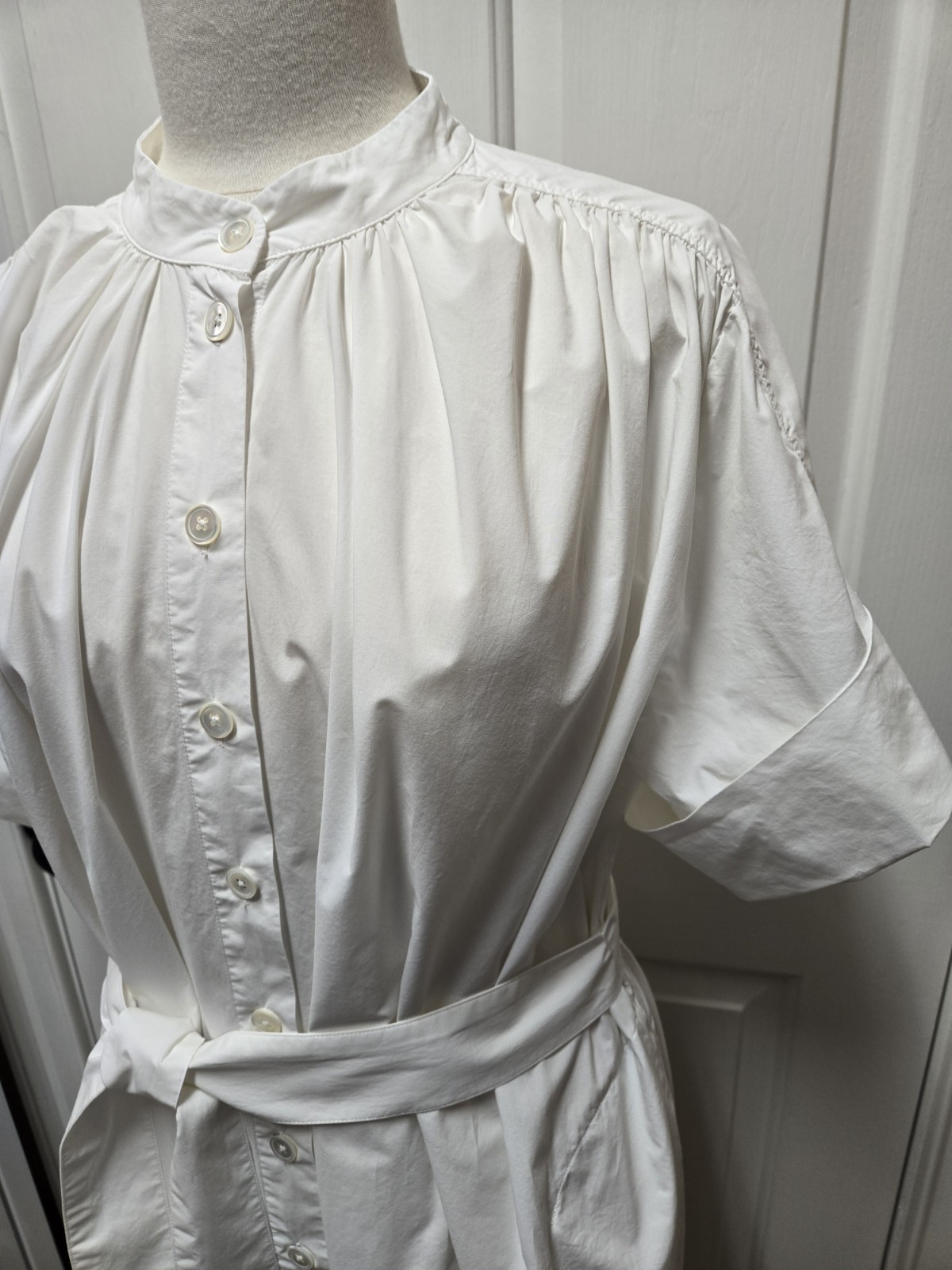 CO Collection Gathered Button-Front Midi Dress, Size Large, White