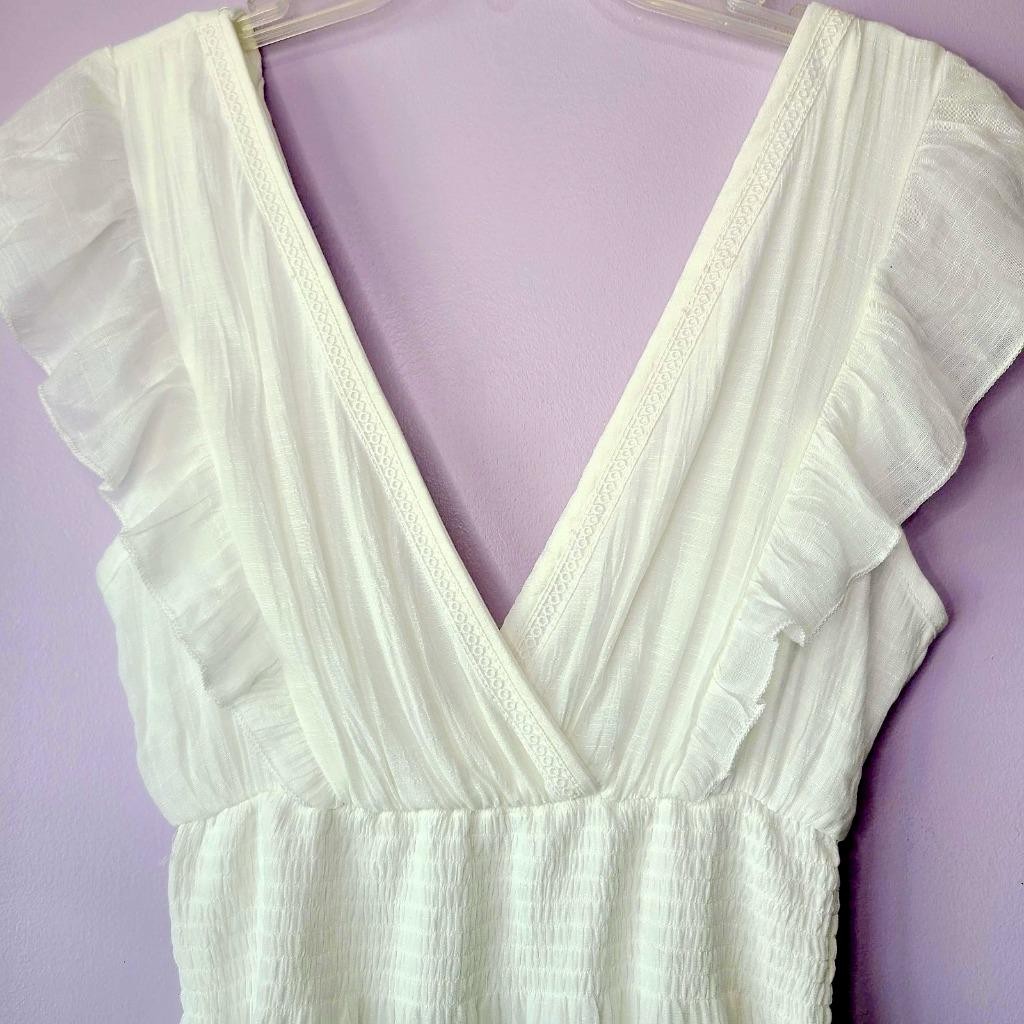 NWT J GEE White Smocked Surplice Neck Ruffle Boho Maxi Dress Sz XL Prom Cruise