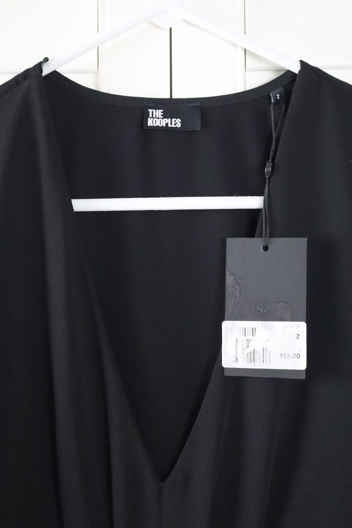 THE KOOPLES NWT $355 Solid Black Glam Pleated Deep V-Neck Mini Dress Size 2