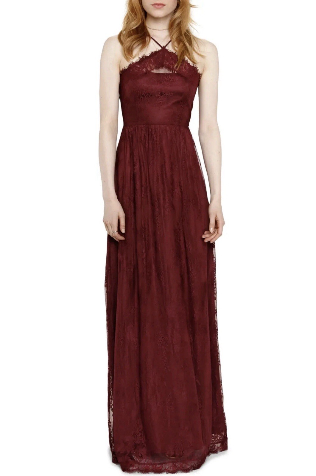 Heartloom Belle Burgundy Lace Halter Maxi Dress size XS Gown AAK