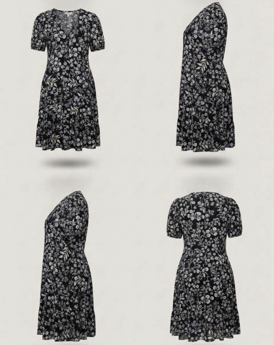 LOFT Spring Swing Dress Women‘s Size XL black with blue pink and ivory florals