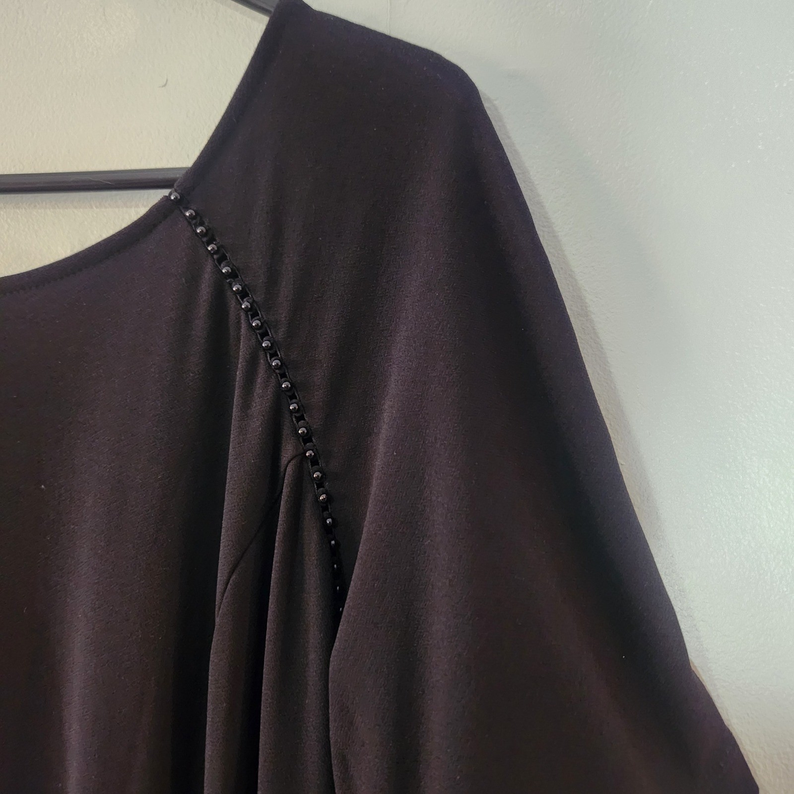 Dennis By Dennis Basso Black Short Sleeve Beaded Neckline Dress Plus Size 22W