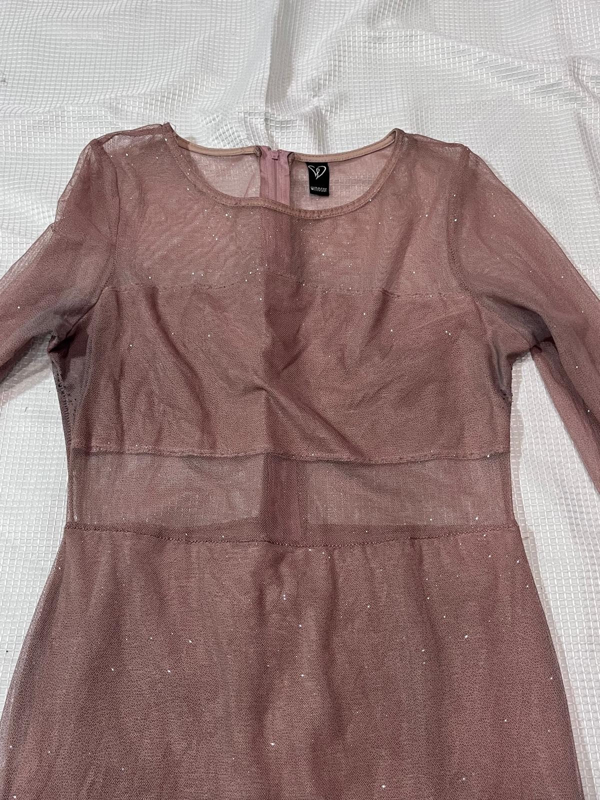 Windsor Sparkly Glitter Mesh Mini Dress Long Sleeve Rose Gold Clubwear sizeS/M