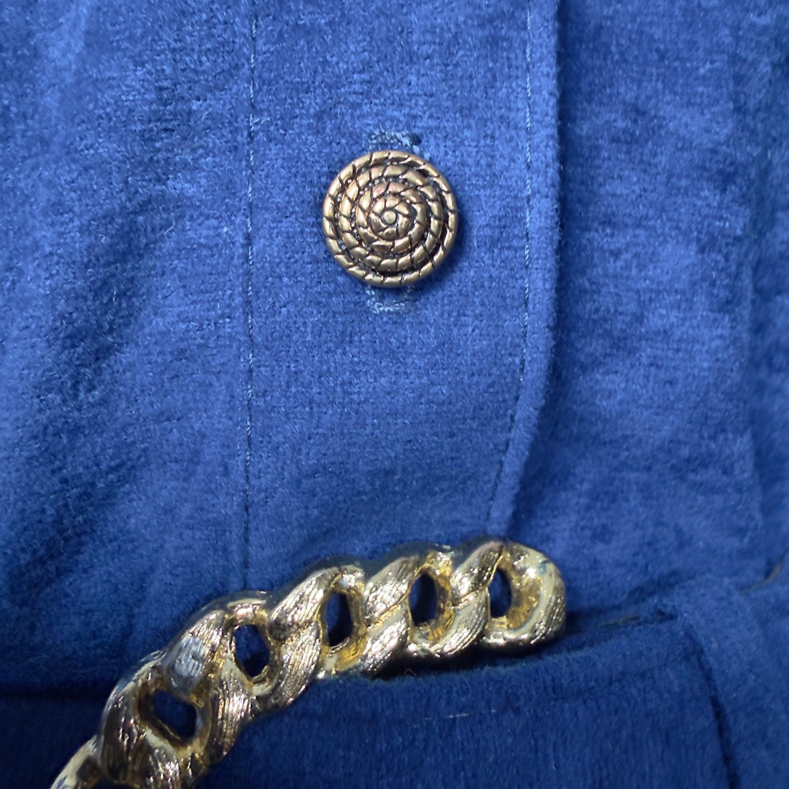 EJM Petites Vintage 80s Blue Velour Long Sleeve Belted Midi Dress Size 8
