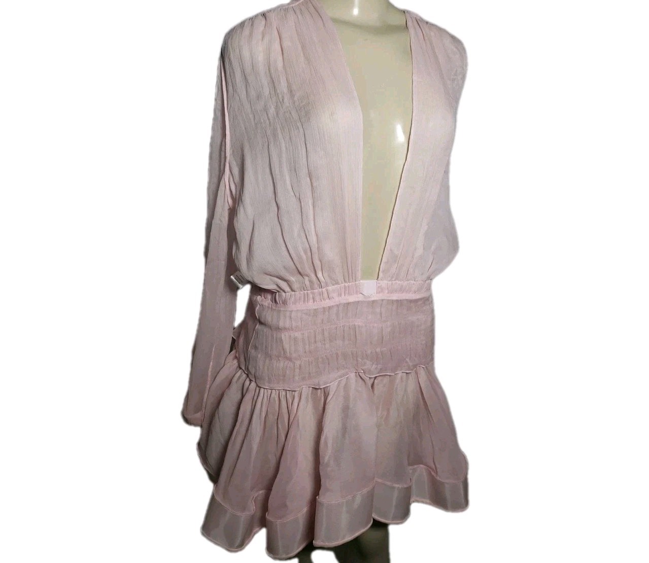 Sergio Hudson Silk Mini Dress Sheer Georgette Size 10 Velvet Trim Long Sleeves