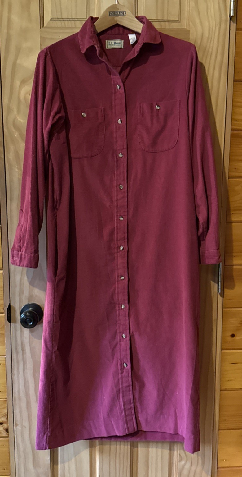 Vintage L.L. Bean Corduroy Cabin Outdoors Cottage Midi Shirt Dress – Size 10