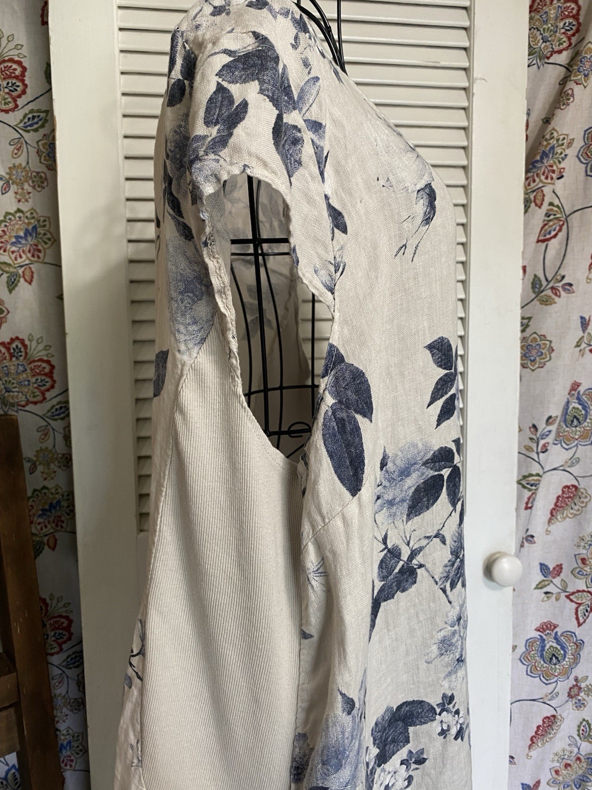 Lingo L’Arno 100% Linen Shift Dress Coastal Lagenlook Floral Made In Italy 2X