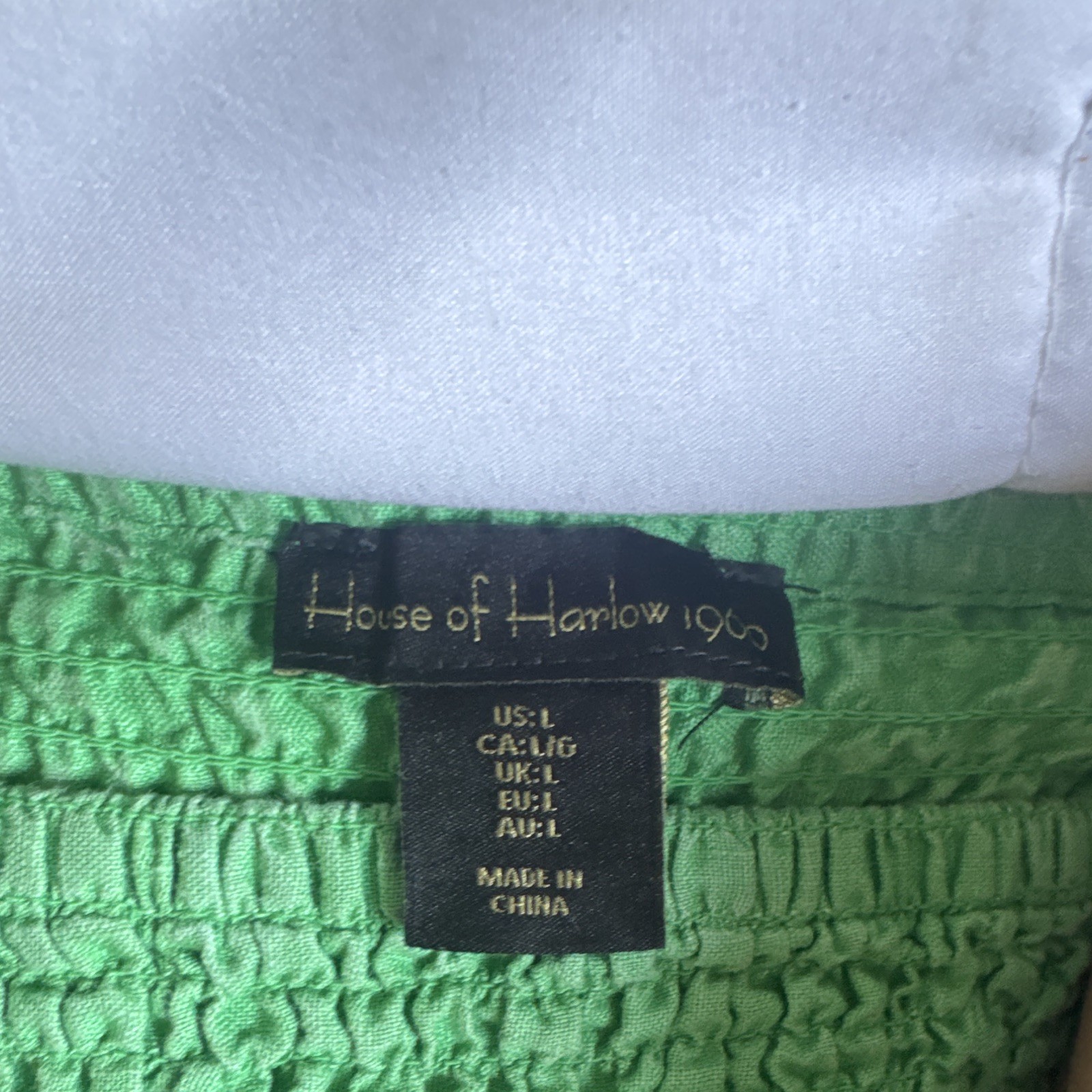 House of Harlow 1960 Green Solid Square Neck Smocked Puff Sleeve Mini Dress L