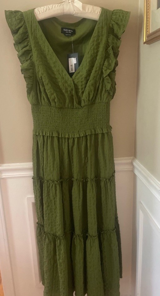 NWT Kate Spade Green Flutter Sleeve Midi Dress Small