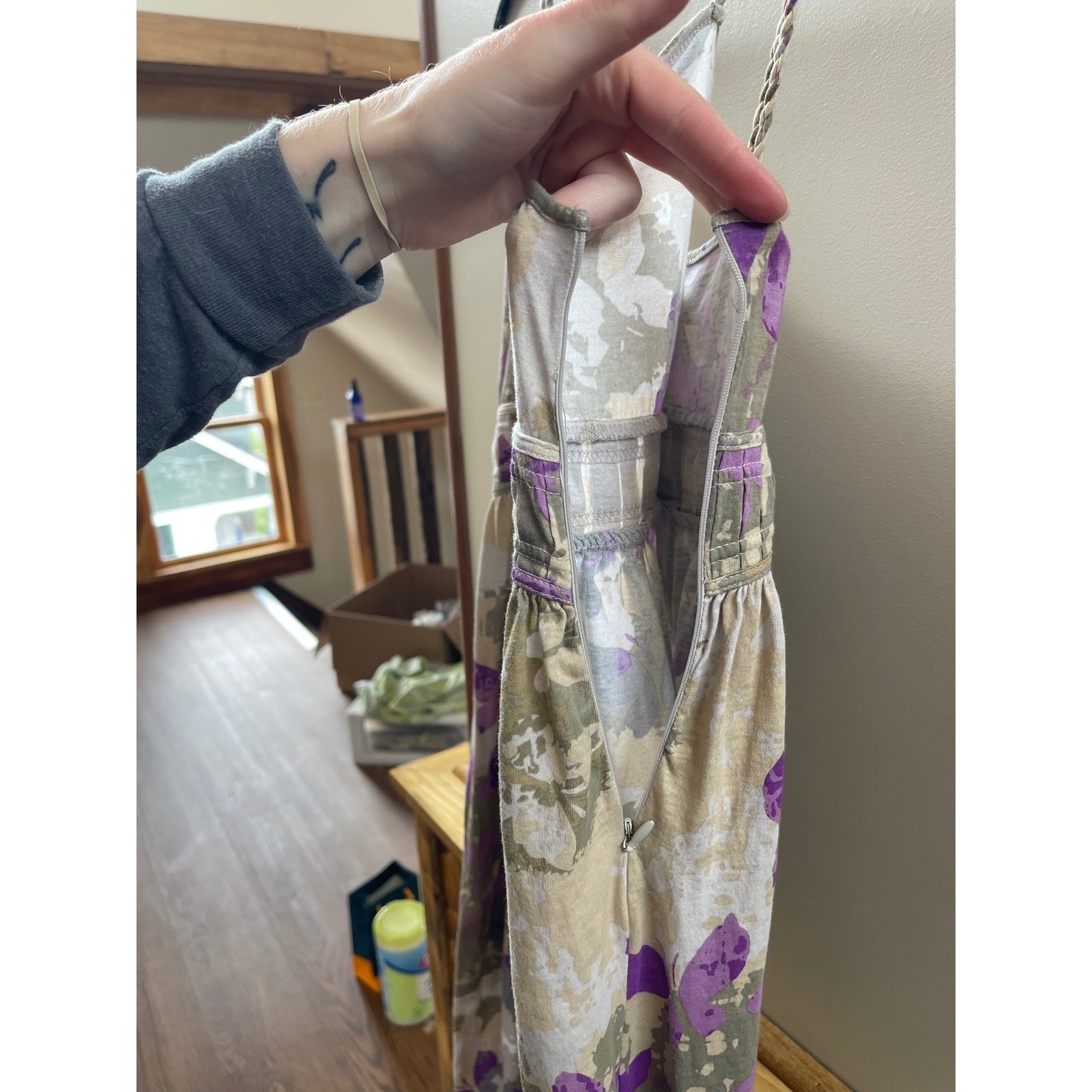 Route 66 Womens Purple Floral Cotton Maxi Dress Braided Straps Size Medium