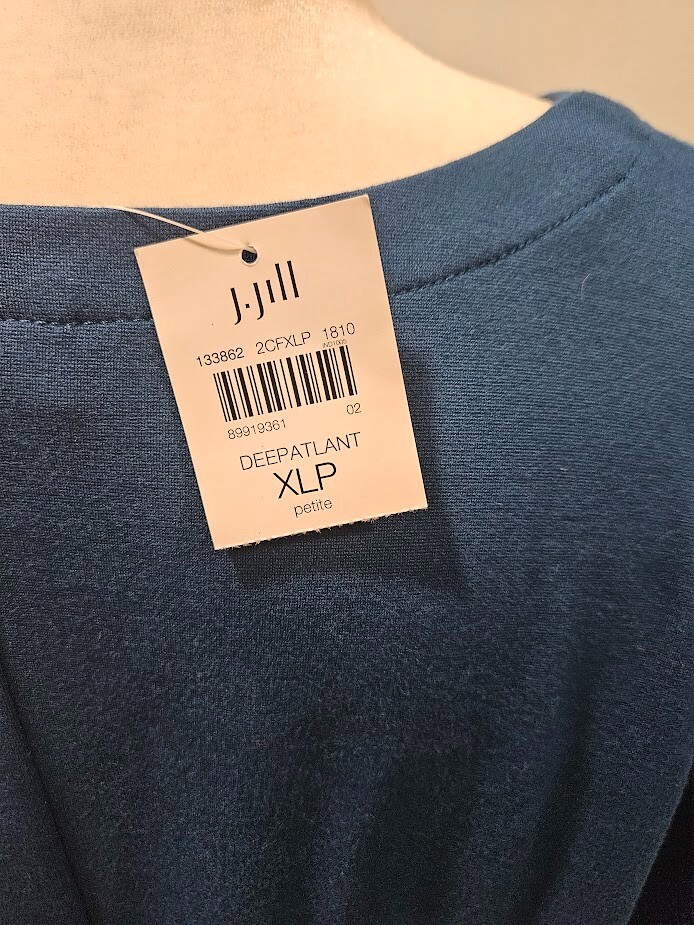 NWT J Jill Versatile Ponte Dark Teal Blue Dress 3/4 Sleeves Side Pockets XLP