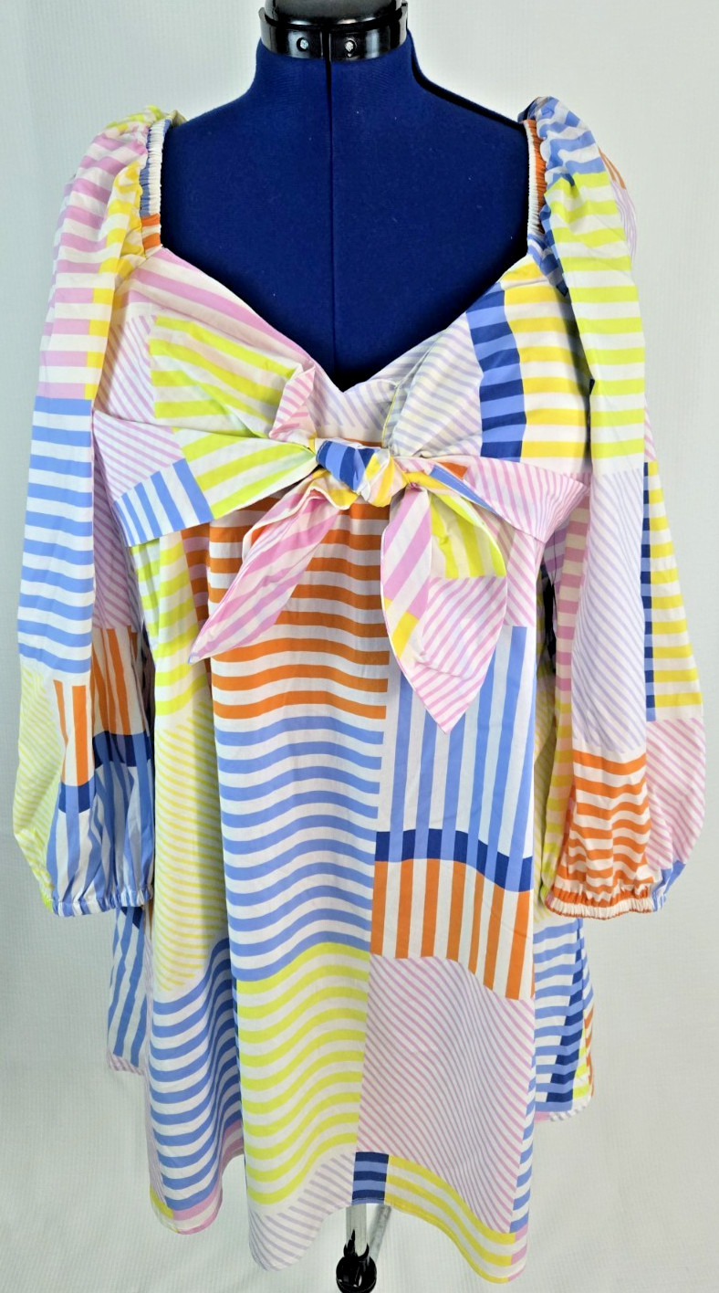 Eloquii women’s off shoulder Bow color block striped mid shift dress size 16