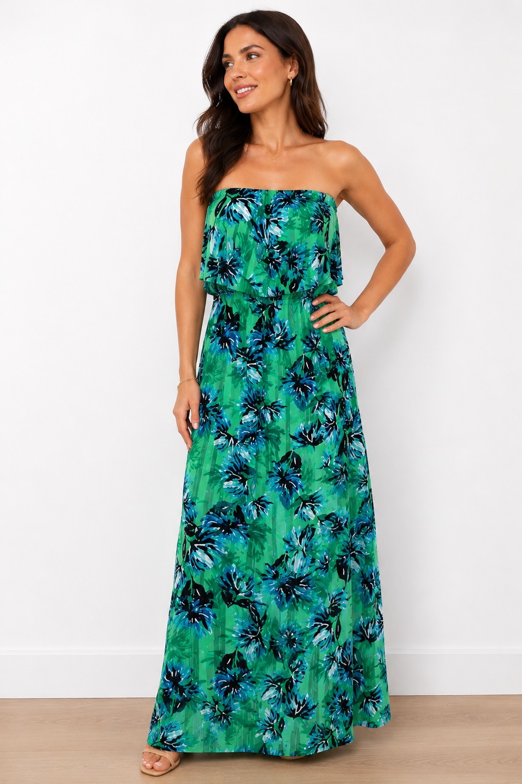 Banana Republic Women’s Green Blue Floral Strapless Maxi Dress Size 8