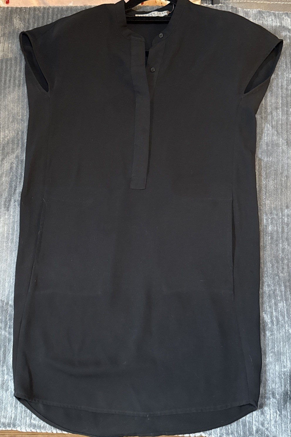 Andrew Marc Tunic Dress Cap Sleeve Black w/ Pockets Minimalist Small 2 Dry Clean