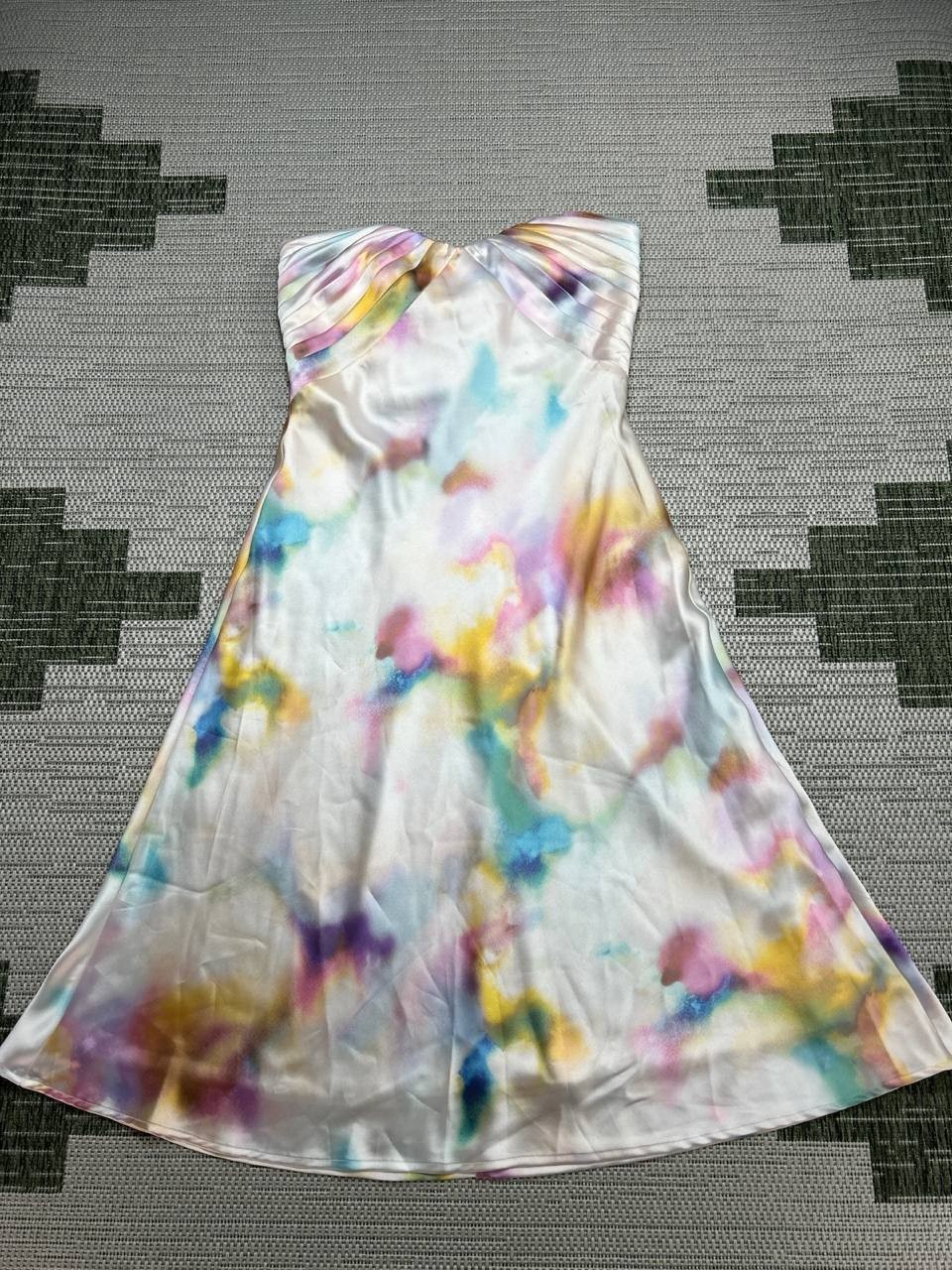 Monique Lhuilier Dress Womens 6 White Pink Blue Satin Midi New