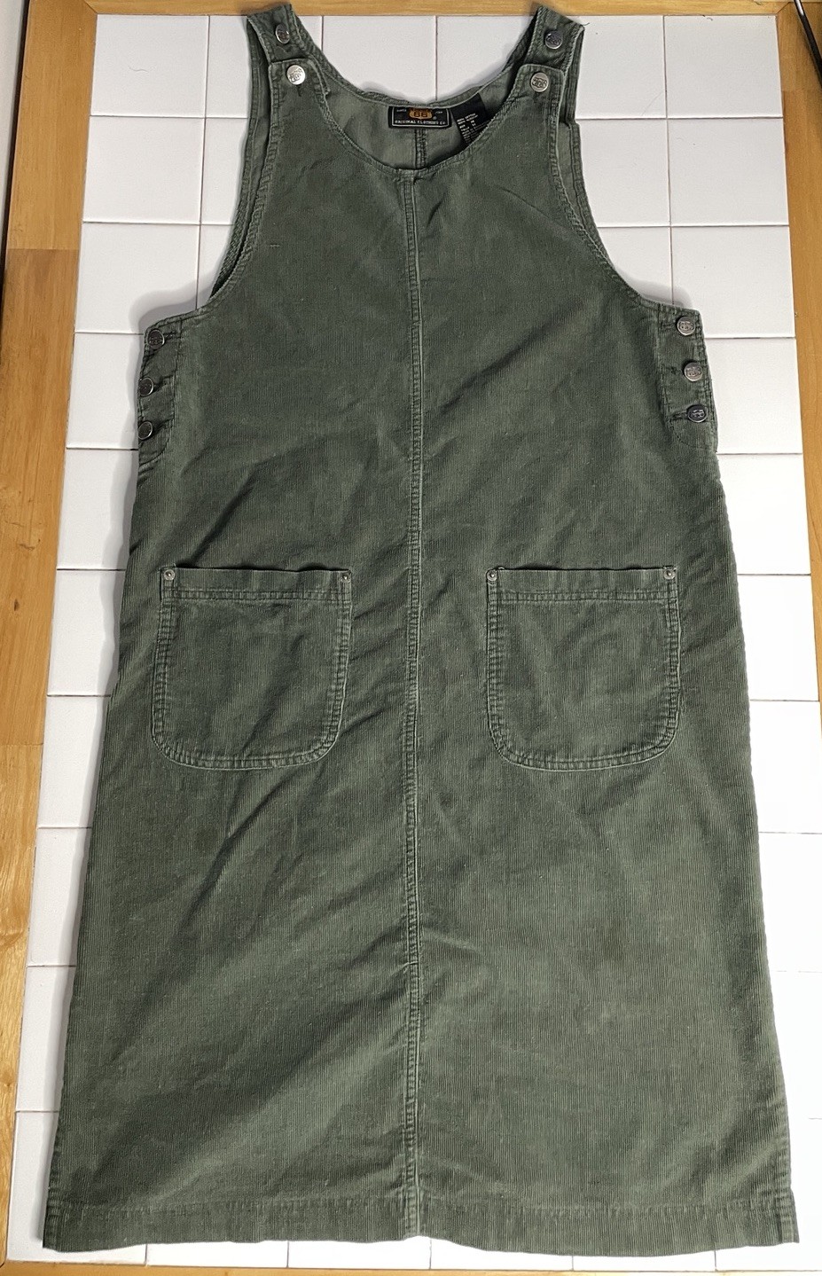 Vintage Route 66 Corduroy Overall Dress Green Size Medium 90s Y2K