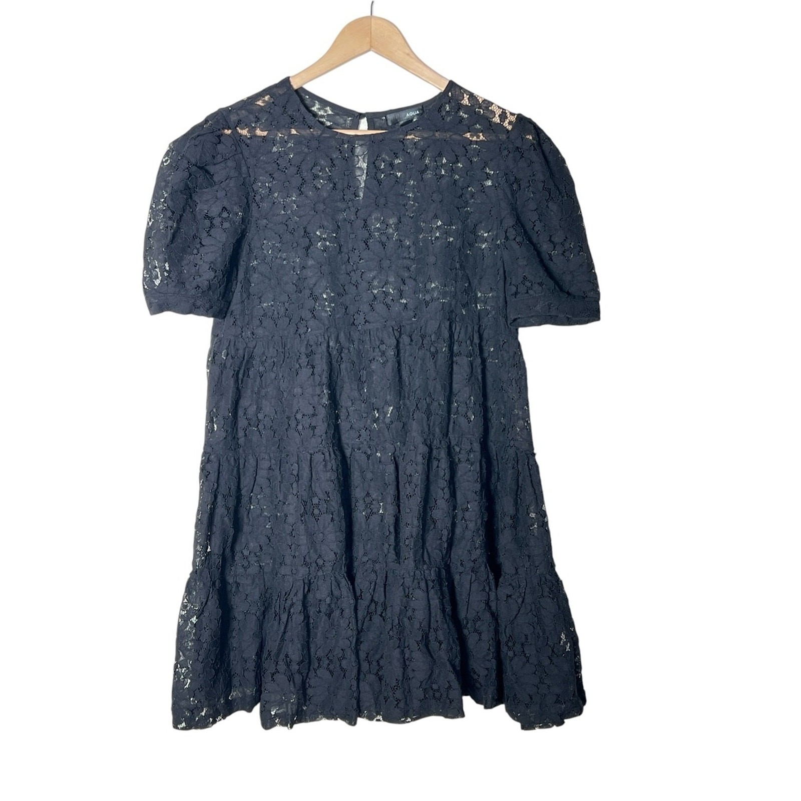 Aqua black blaze mini sheer baby doll dress size large L B193