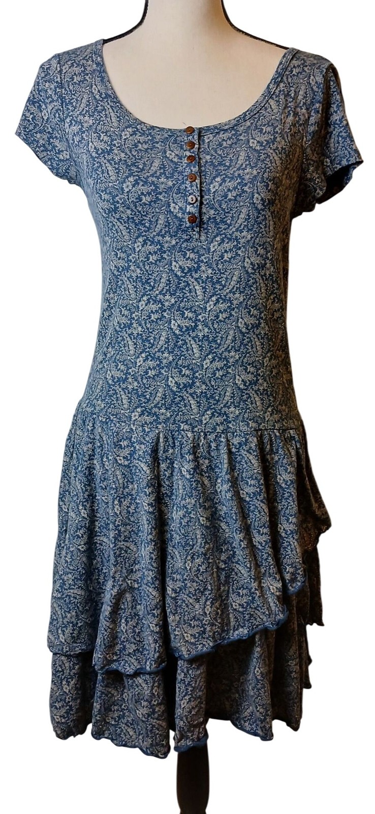 LRL Lauren Jeans Co Womens Small Paisley Ruffle Dress Cowgirl Rodeo Cotton #L-17