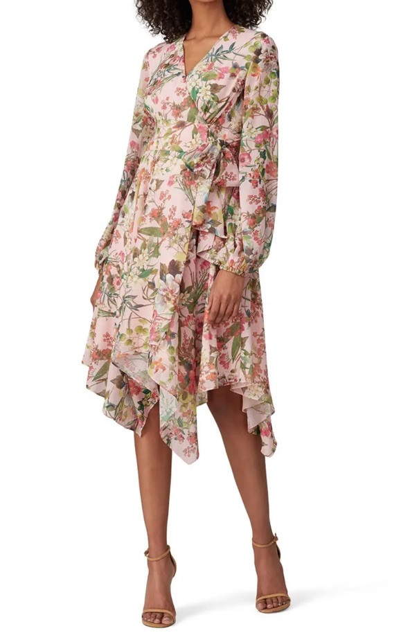 Jay Godfrey Womens Eldon Dress Pink Size 4 long sleeve Floral Wrap Midi Lined