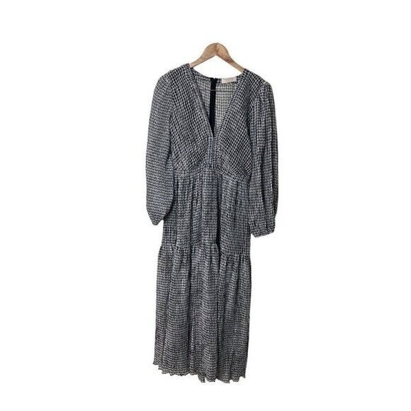 Bec & Bridge Nadine Crinkled Gingham Midi Dress Black US 6 UK 10 2249