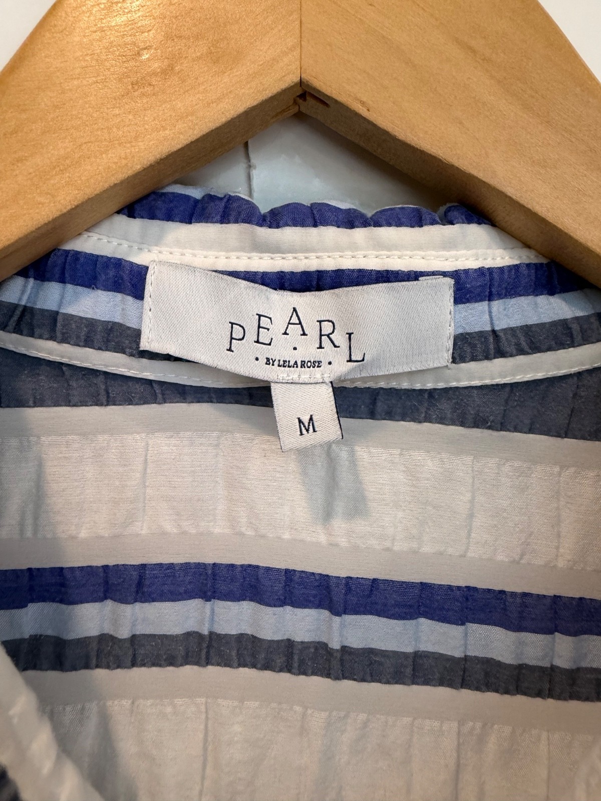 Pearl by Lela Rose Blue White Striped Button Front Tunic Shirt Dress Size Large