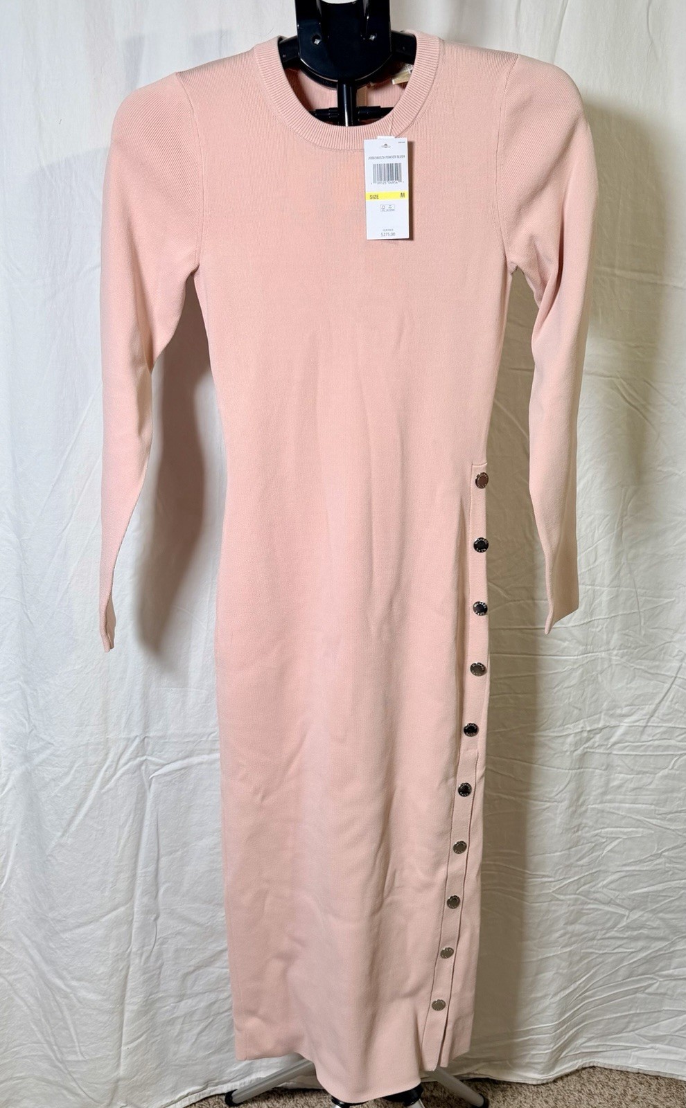 NWT Michael Kors Viscose Blend Snap Midi Dress Powder Blush, Size Medium