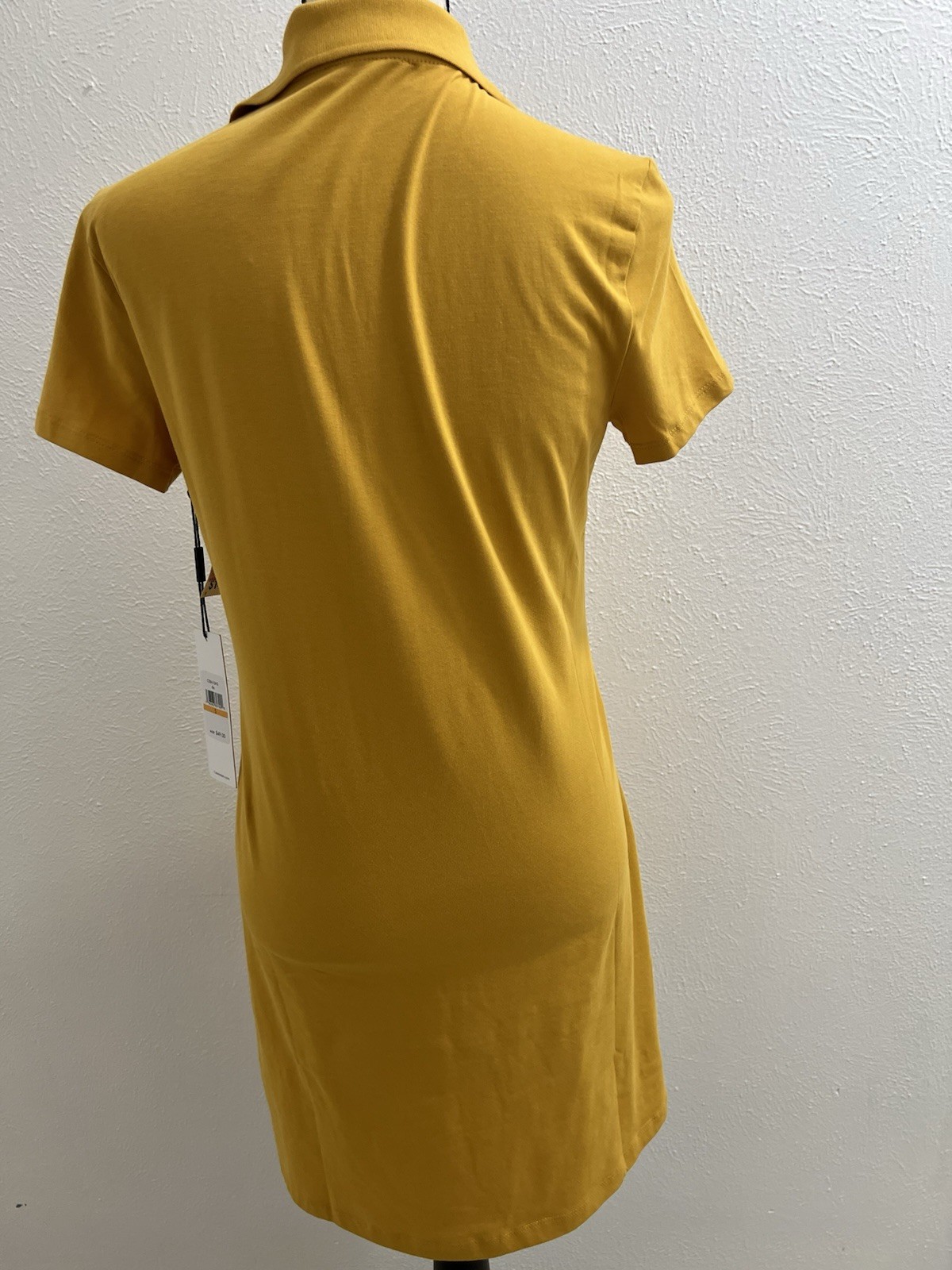 Calvin Klein Women’s Yellow Solid Collared Piqué Stretch Polo T-Shirt Dress S