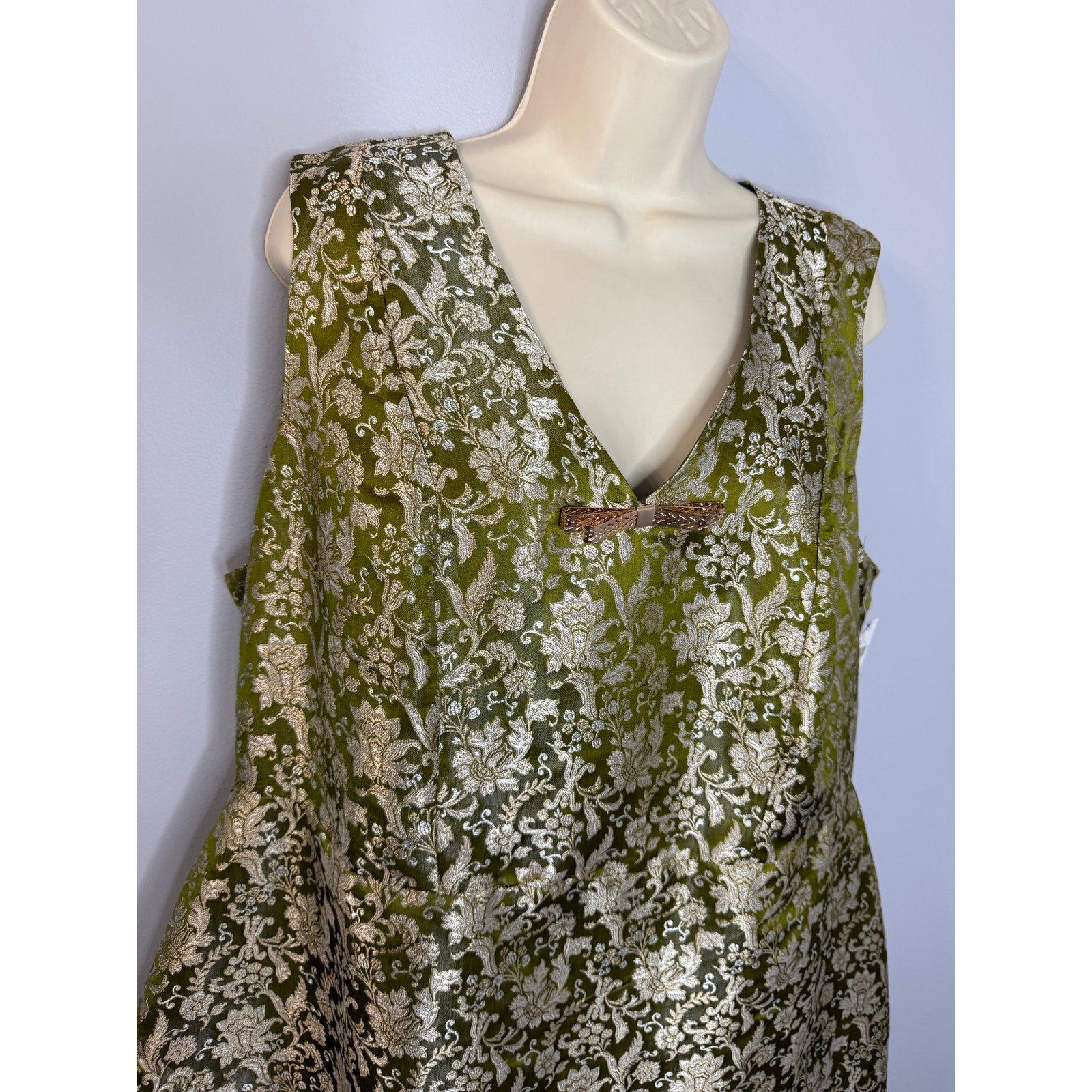 Maeve Sleeveless Brocade Shift Mini Dress Cocktail Green Gold Women’s 1X New
