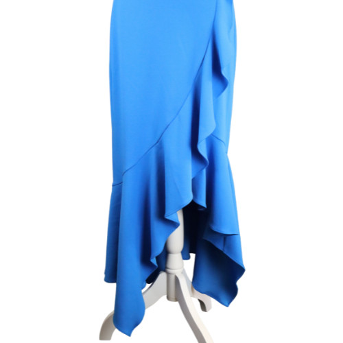 Xscape Blue Asymmetric Ruffle High Low Hem Formal Evening Gown Size 8
