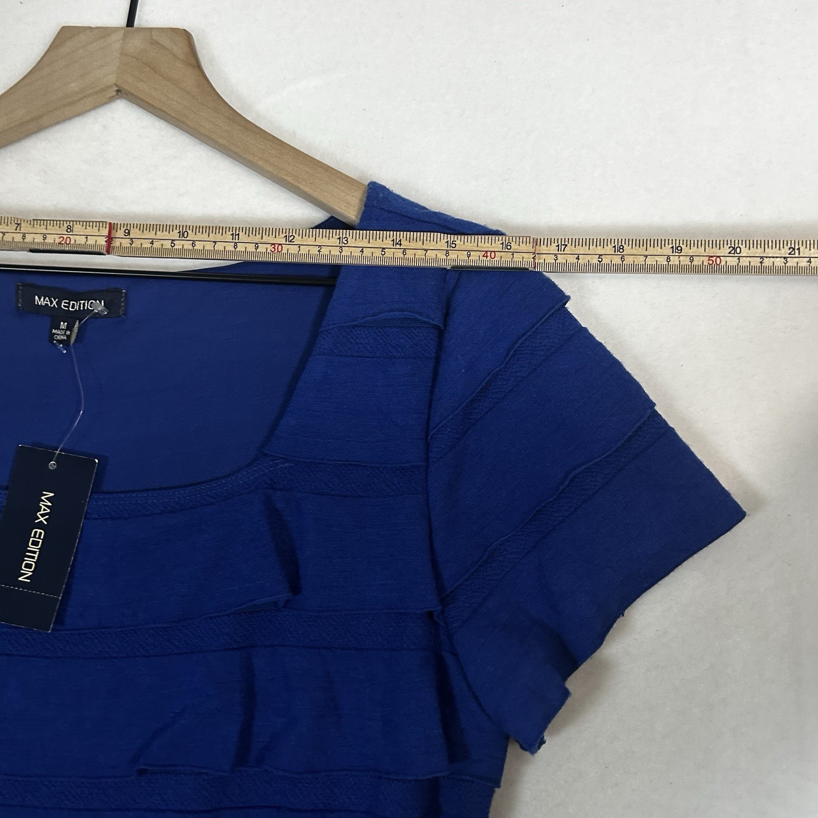 Max Edition Womens M Blue Ruffled Short Sleeve Dress Casual NWT $118