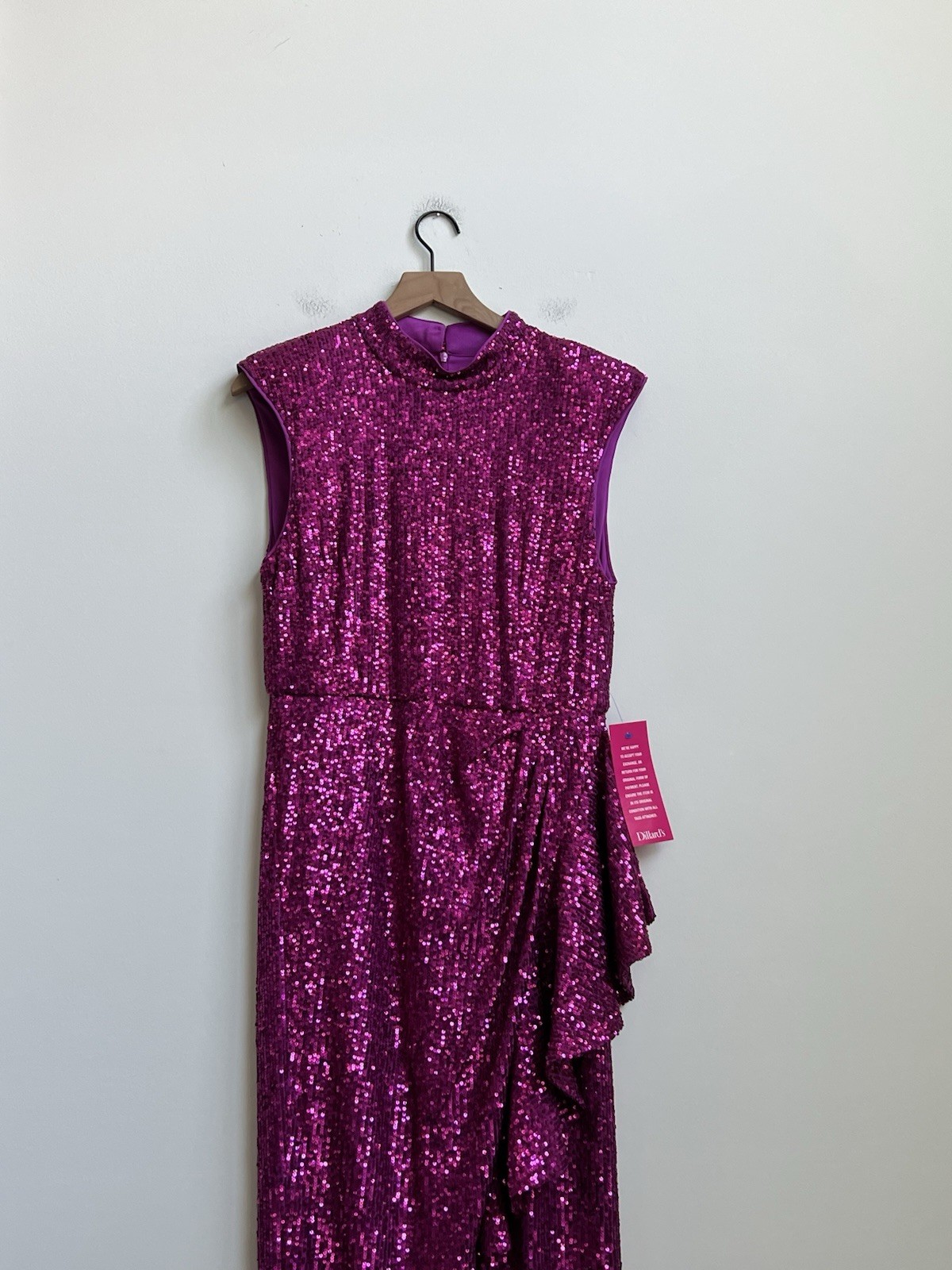 NWT Badgley Mischka Dress Size 12 Sequin Isla Cocktail Dress Pink Fuchsia Prom