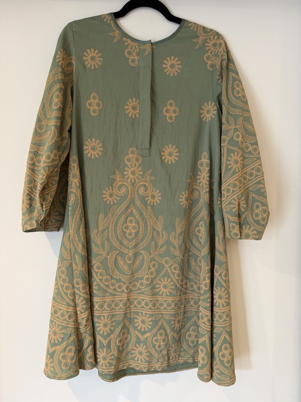 GiGio USA Women’s S A-Line Green/Beige Geometric 3/4 Sleeve Round Neck Dress