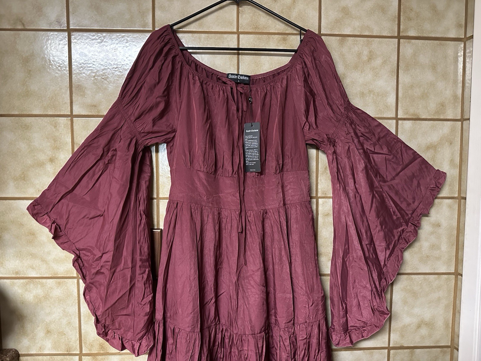 Scarlet Darkness Women’s Boho Retro Renaissance Maxi Dress Pockets, Rose Sz Lg