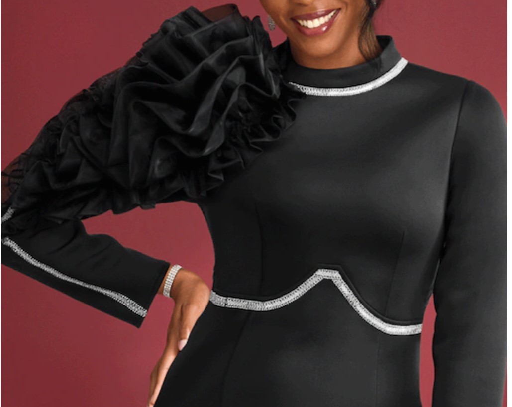 20W PLUS Ashro Black Formal Wedding Church Ornella Asymmetrical Ruffle Dress