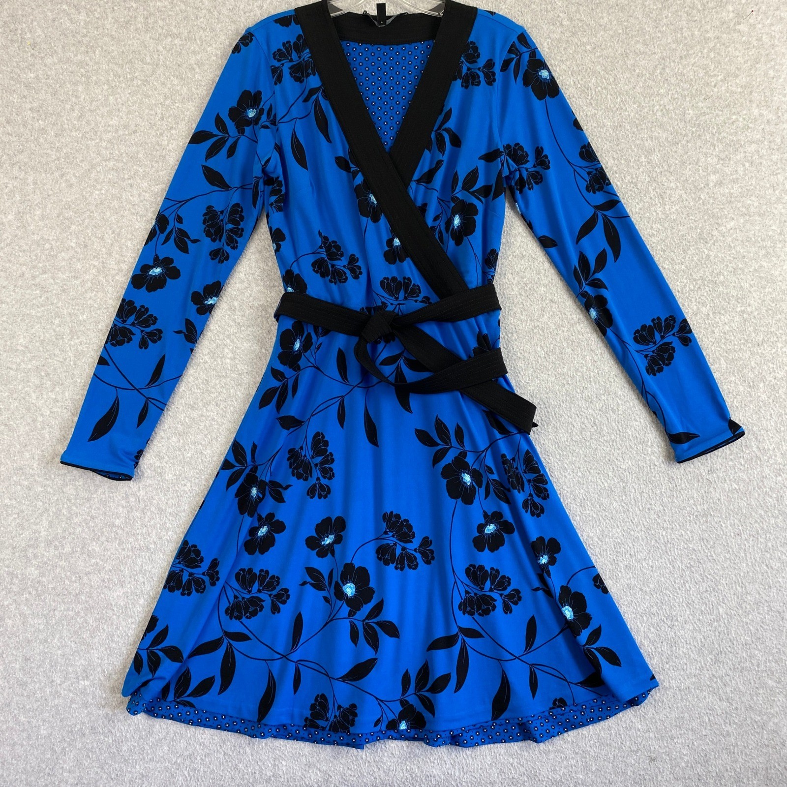 White House Black Market Dress Womens 4 Blue Floral Geometric Reversible Career