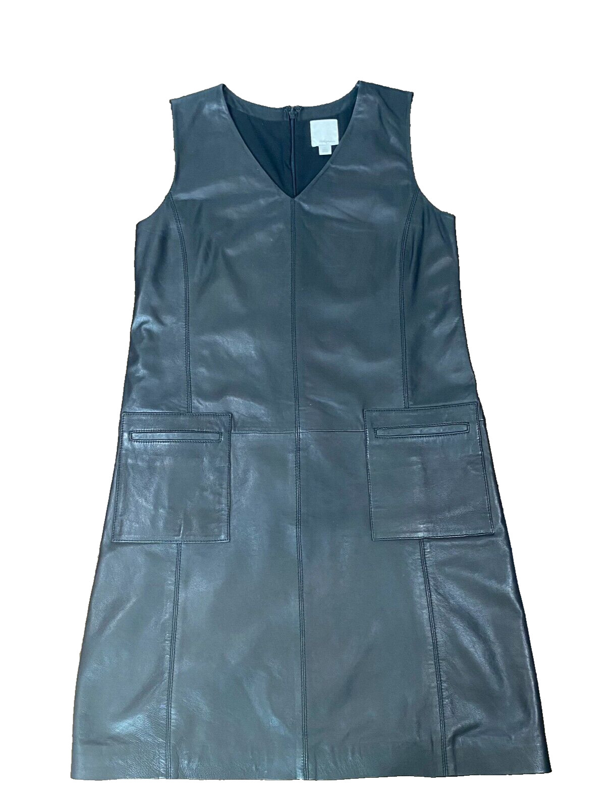 Halogen Black Leather A Line Sheath Dress Womens XS Sleeveless Knee Length VGC