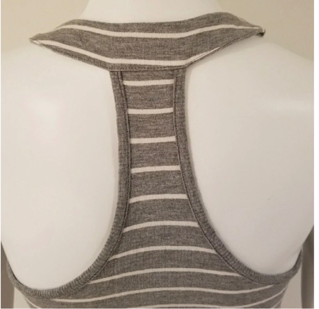 ATHLETA Dress Womens S Gray White Striped Ember Midi Racerback Sleeveless Ruched