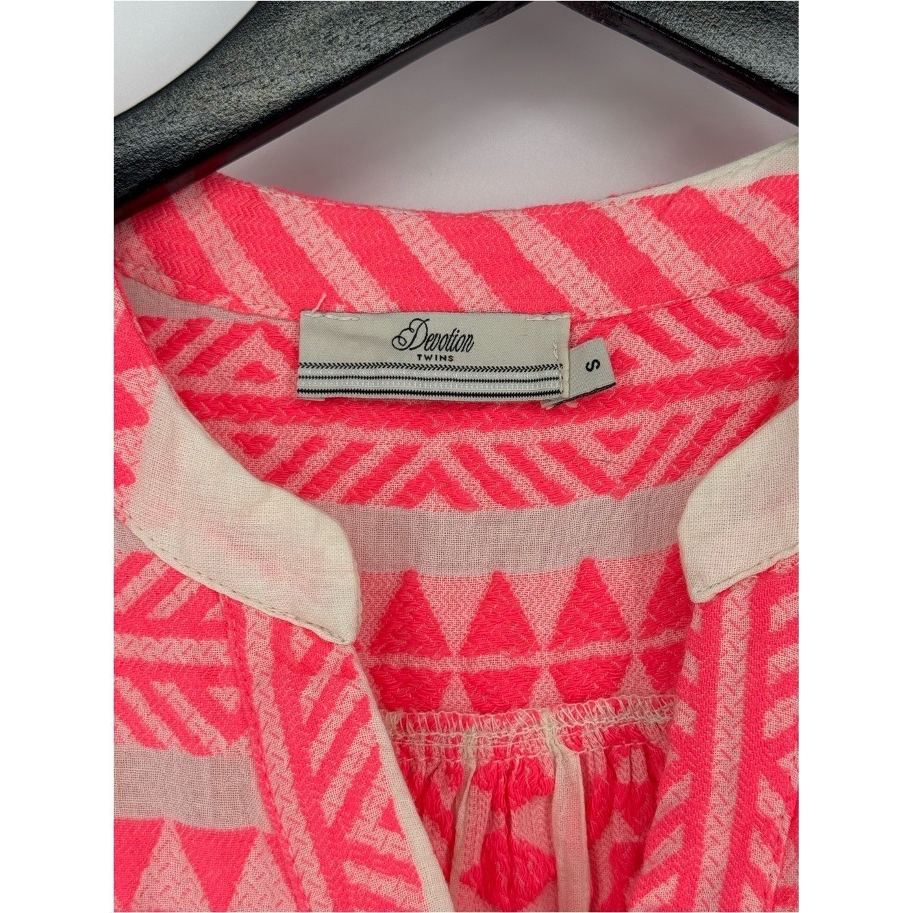 Devotion Twins Ella Embroidered Cotton Mini Dress Small Pink and White