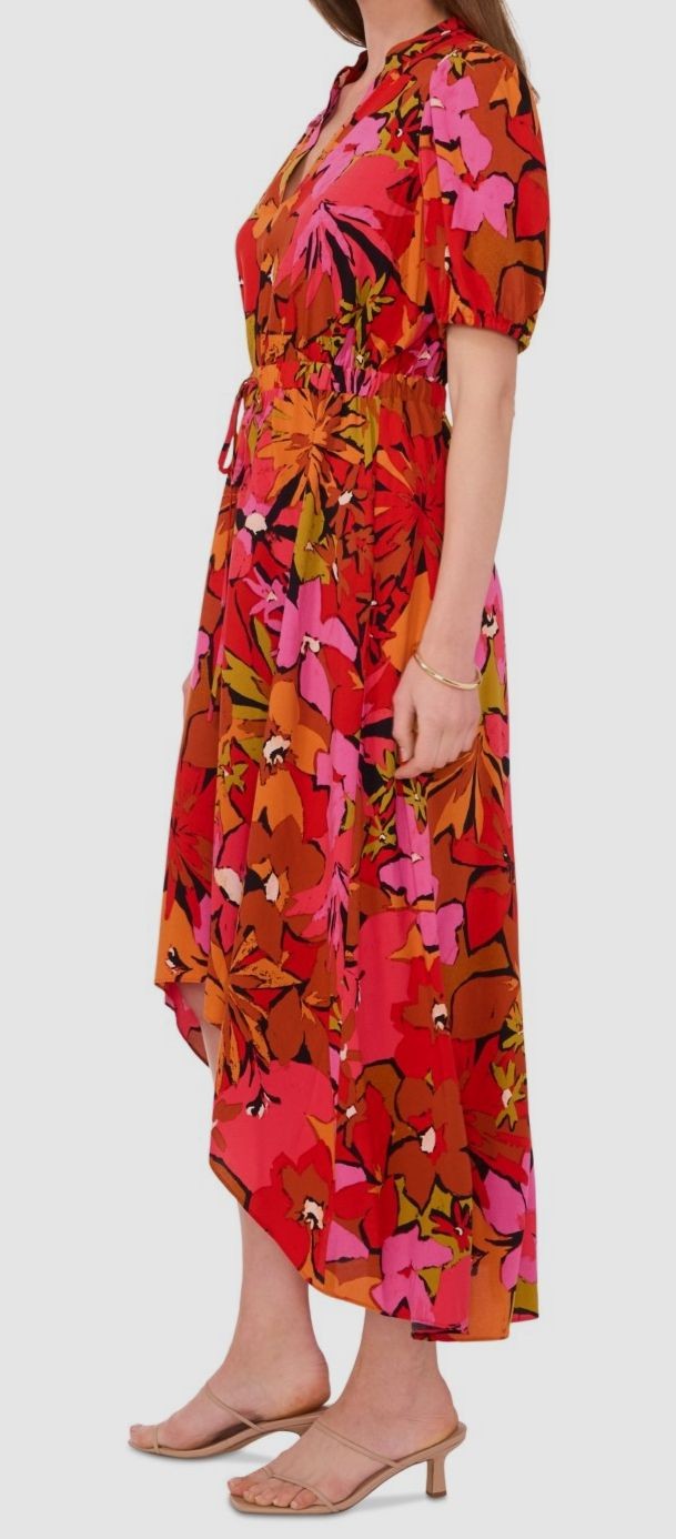 CeCe Women’s Orange Split-Neck Puff-Sleeve High-Low Dress Size XL