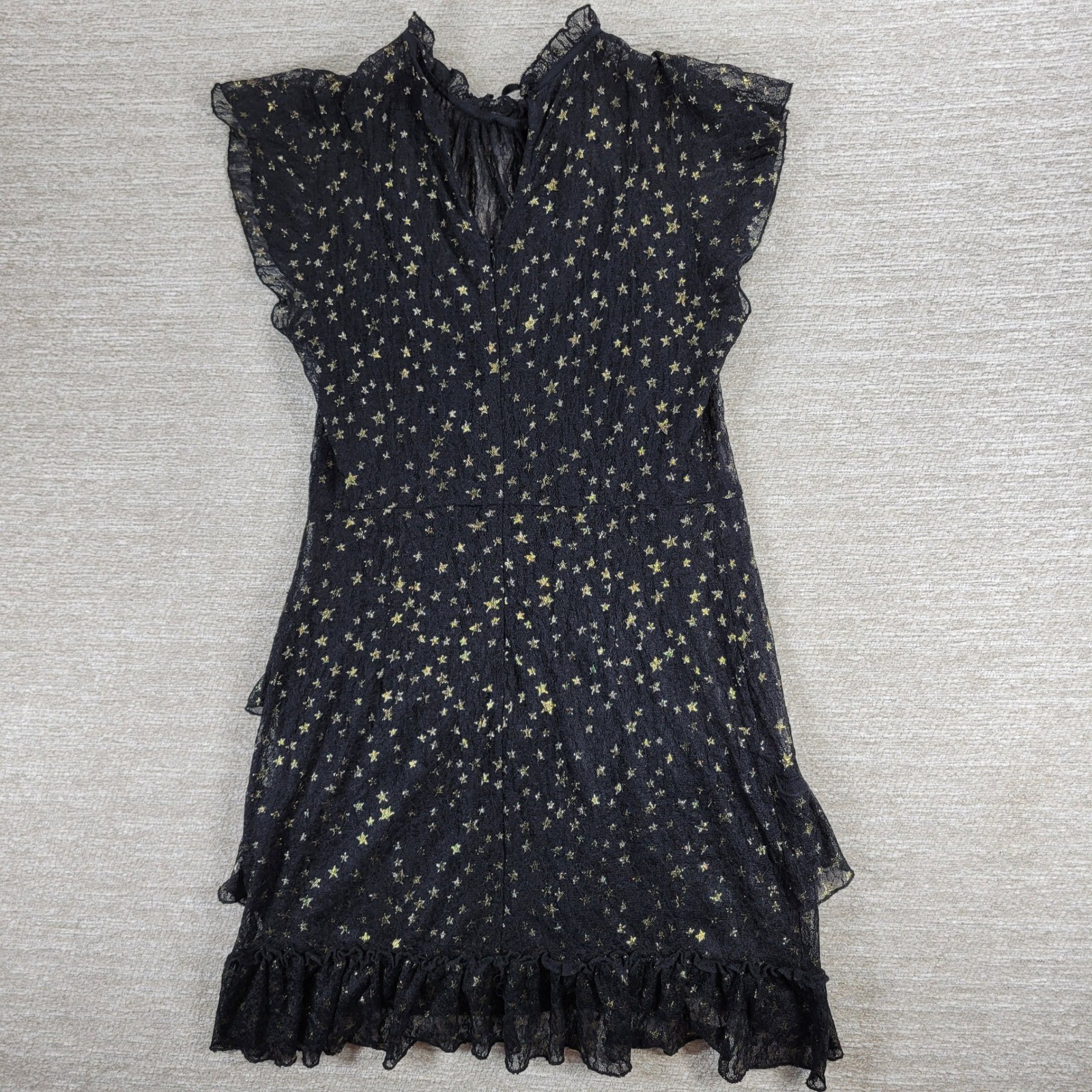 Lost + Wander Estella Metallic Ruffle Mini Dress S Black Sheer Celestial Stars