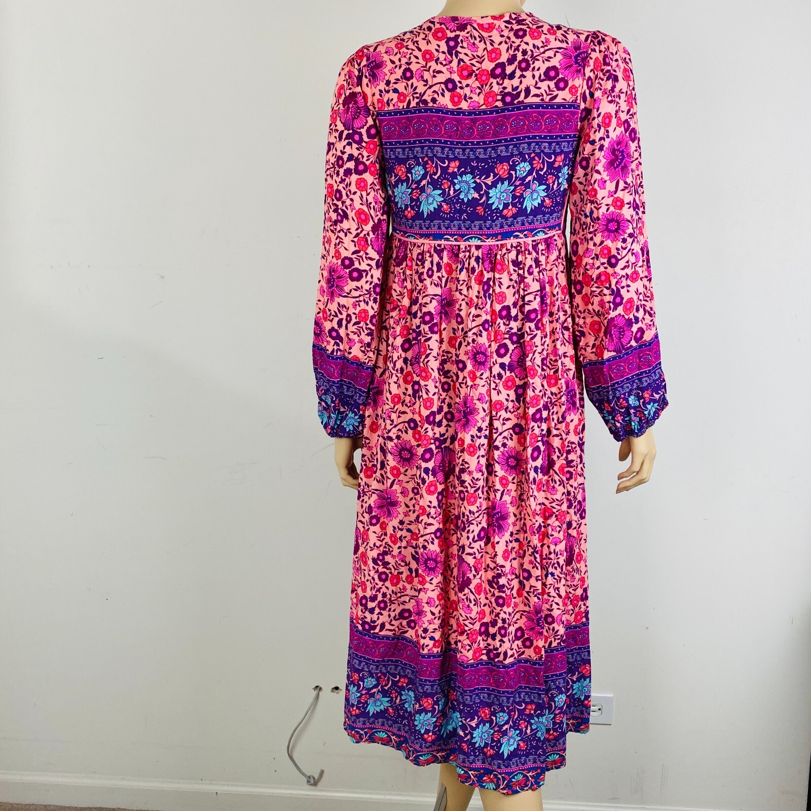 R Vivimos Bohemian Boho Style Paisley Floral Peasant Lounge Midi Dress S 4 / 6