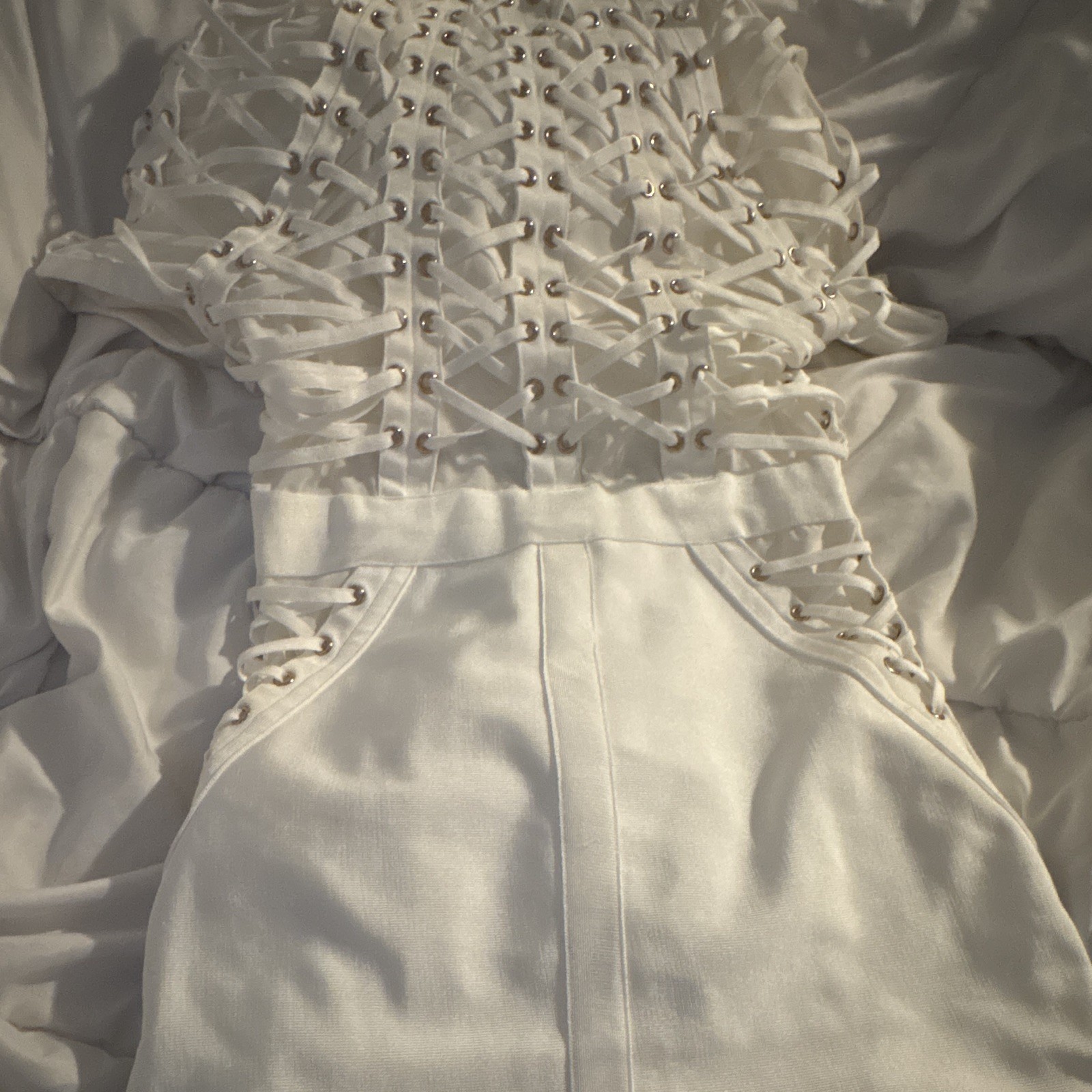 WOW Women’s White Lace-Up Corset Style Bustier Bandage Dress, Size S