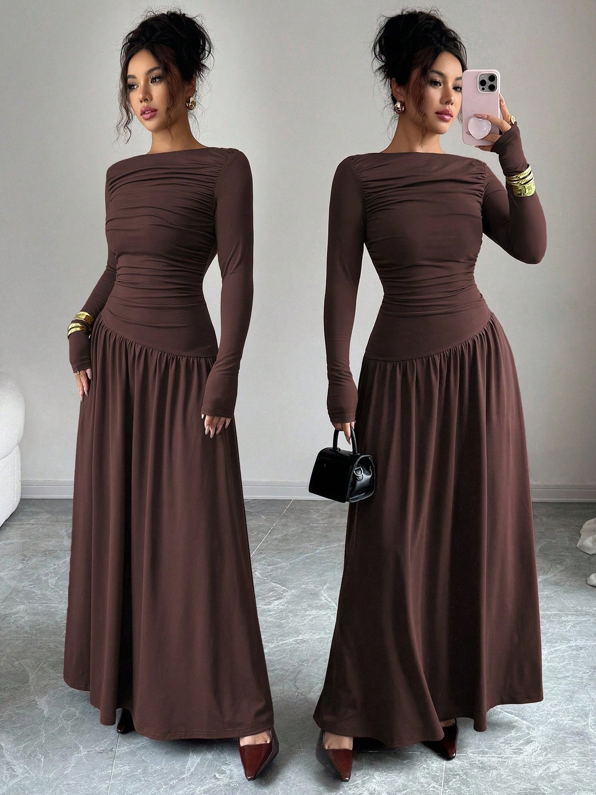 Elegant Women’s Long A Line Off Shoulder Neckline Dress