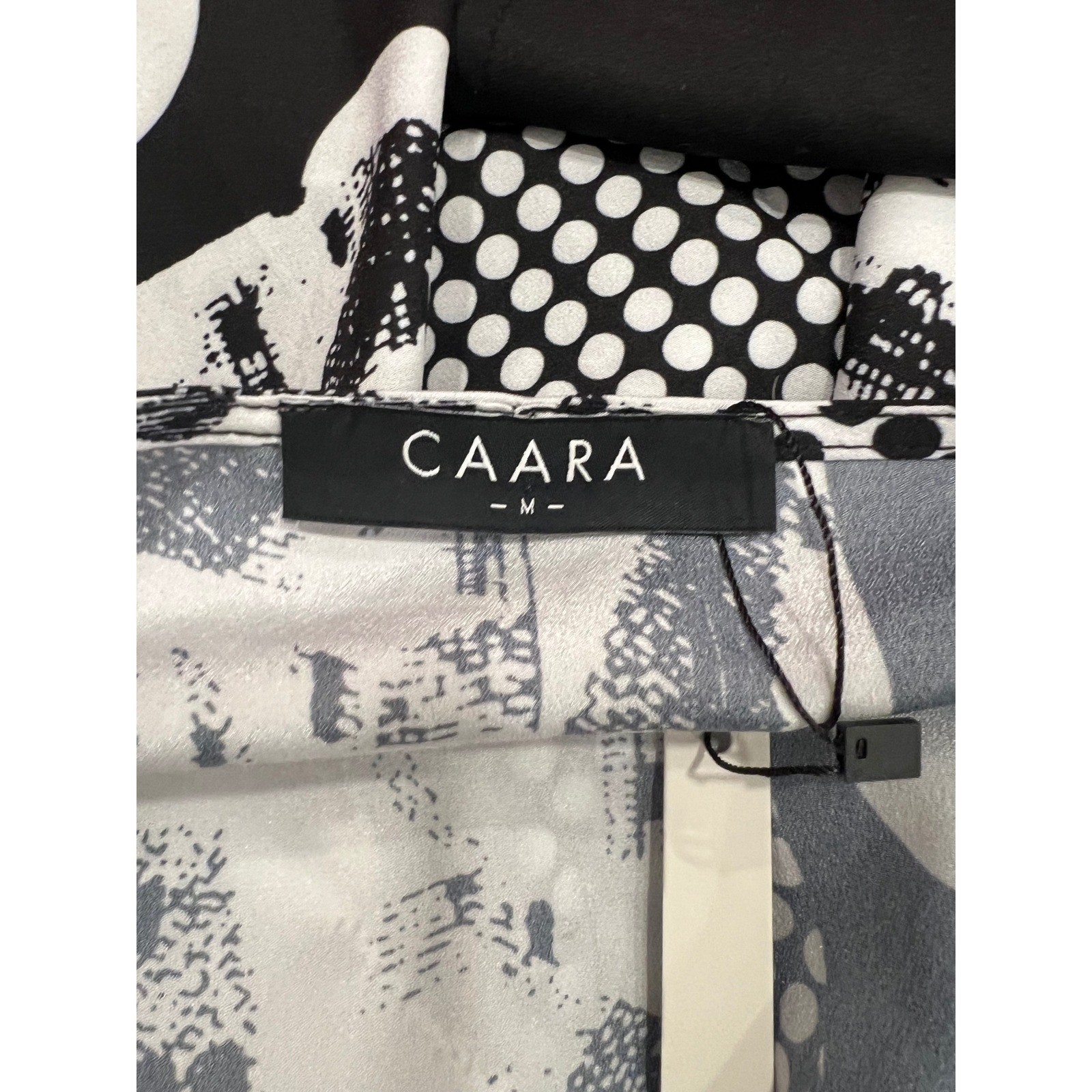 CAARA Midi Dress Womens Medium Black White Polka Dot Tie Waist ModiChic Office