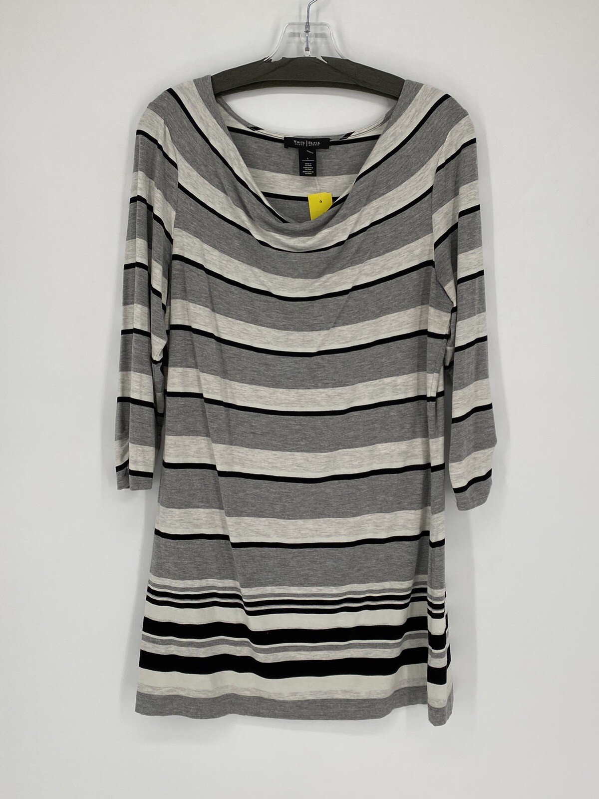 White House Black Market Gray White Black 3/4 Sleeve Cowl Neck Dress Womens Sz L