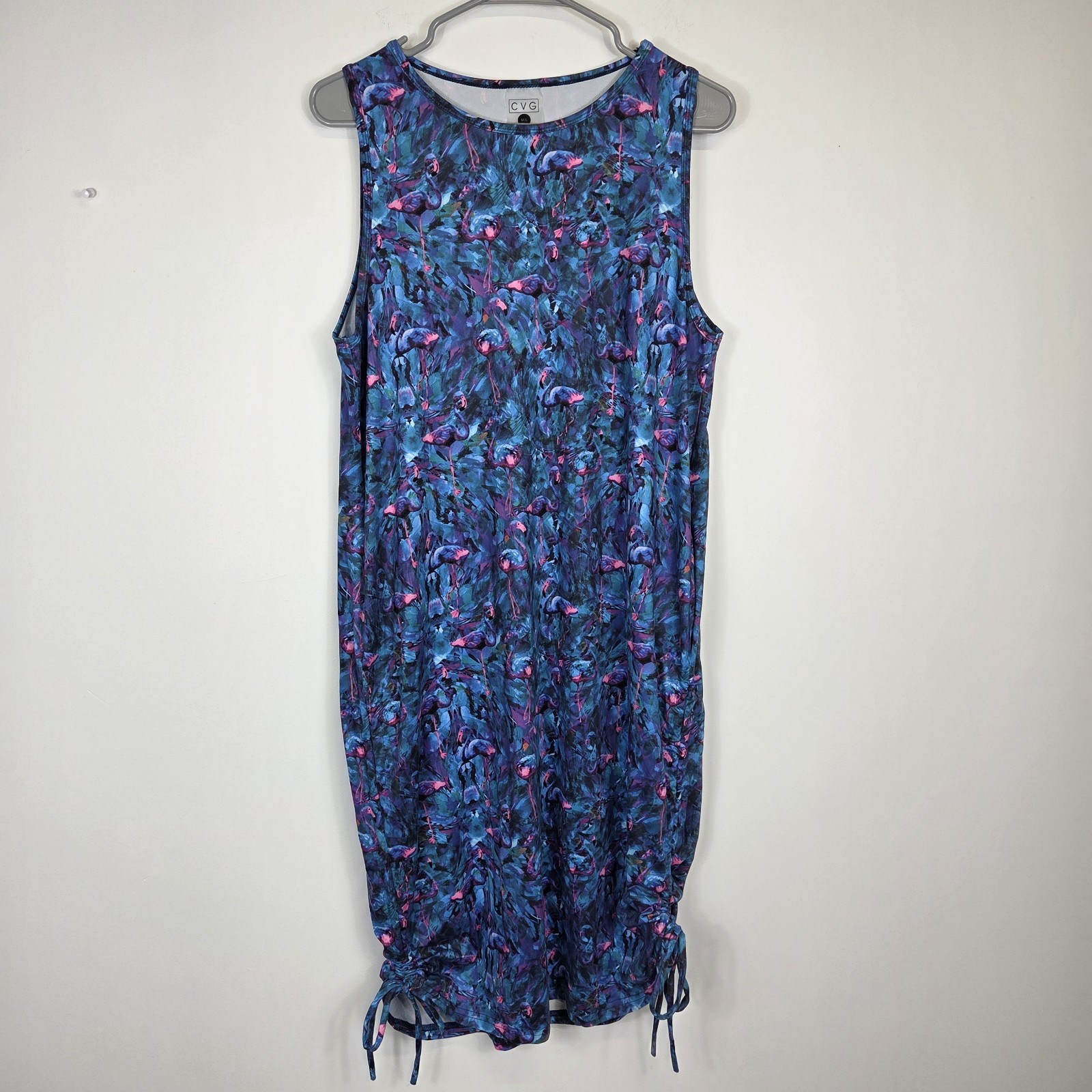 CVG Constantly Varied Gear Blue Flamingo Cinched Athletic Dress Size M/L Sporty